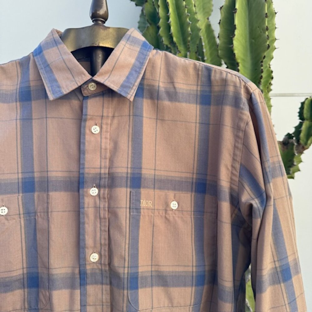 Christian Dior Men's Plaid Button Down Shirt Size L